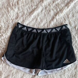 adidas Black Athletic Mesh Shorts with White Trim and Logo Waistband